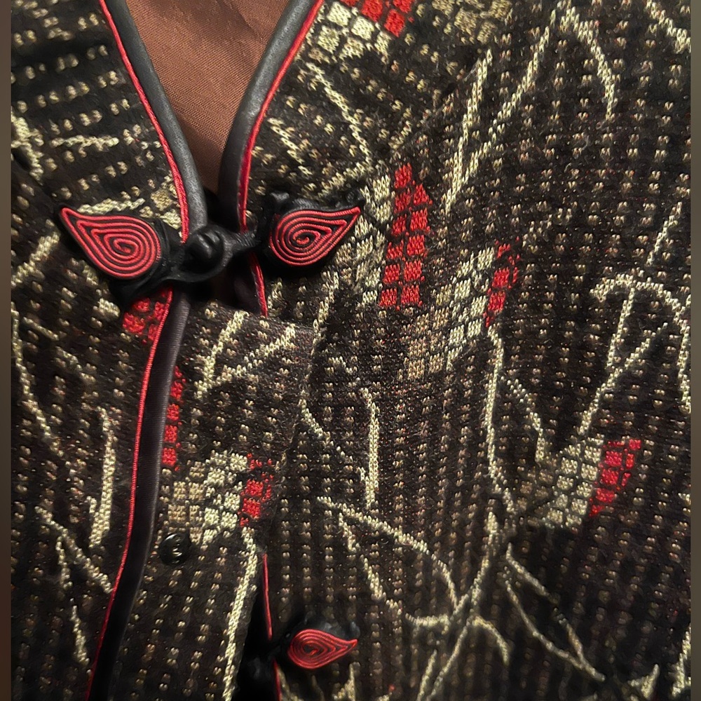 Vintage Embroidered Black & Red Asian-Inspired Tang CNY Jacket